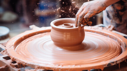 A Potter's Wheel in Action, Spinning Wet Clay into Art