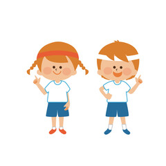 運動会　指差しする子供達のイラスト素材
