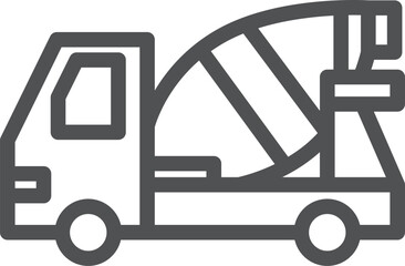 シンプルな乗り物の線画単品アイコン　ミキサー車