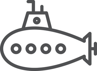 シンプルな乗り物の線画単品アイコン　潜水艦