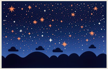 Simplified simple design - Starry night sky vector style graphic, deep dark, illustration detailed and symbolic