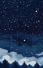 Simplified simple design - Starry night sky vector style graphic, deep dark, illustration detailed and symbolic