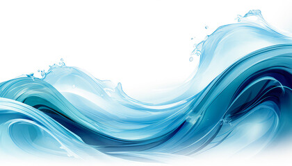Oceanic Elegance Unveiled Fluid Waves, Watercolors, and Aqua Beauty on White Background