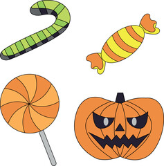 colorful halloween clipart bundle in cartoon style for kids and children