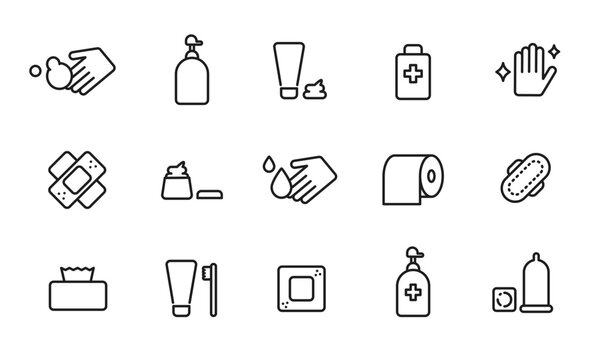 衛生のアイコンセット/手洗い/消毒/衛生管理/イラスト/ベクター