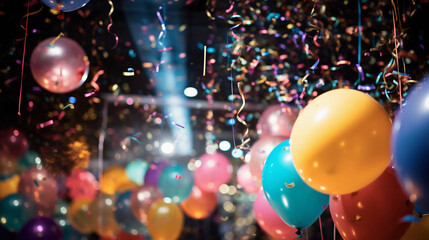 Close-Up of Colorful Party Decorations, Including Balloons and Festive Accents