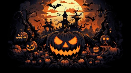 halloween background. cartoon paper style.