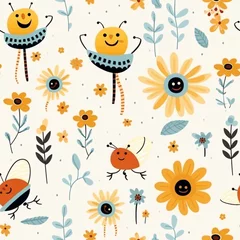 Fotobehang Cartoon bugs and flowers background © Thipphawan