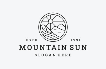 Mountain sun logo vector icon illustration hipster vintage retro