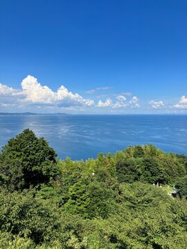 【小田原】相模湾の海と雲と山の風景