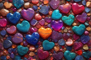 Fototapeta na wymiar Colorful Heart Stone Background, Colorful Heart Stone Wallpaper, Stone Background, Heart background, AI Generative