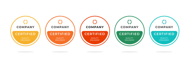 Digital certificate badge design for technical professionals who have successfully passed a certification exam. Vector illustration - obrazy, fototapety, plakaty
