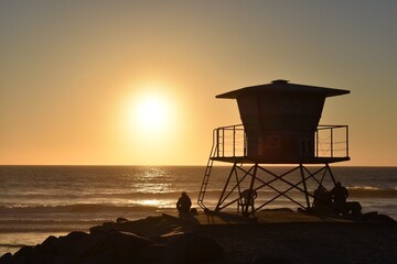 Lifeguard tower sunset beach