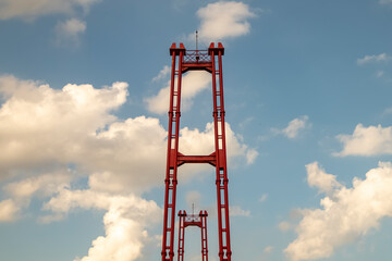 Kumala Island Red Bridge which is access to one of the tourist destinations in Tenggarong City,...
