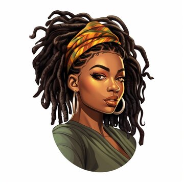 Die-cut sticker of a beautiful black woman with locs, Vibrant printable abstract art of black woman, Generative Ai	