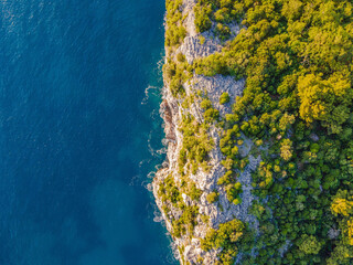 Aerial view of sea waves and Rocky coast in Montenegro