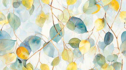 Seamless Bright Watercolor Eucalyptus Leaves with High Detail
