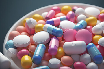 Photorealistic ai artwork of pills and capsules of medicine tablets. Generative ai.