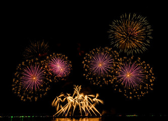 Beautiful fireworks, International Firework Festival in Pattaya, Thailand. Nov 25-26, 2022. on isolated black background.