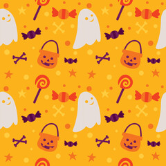 Halloween seamless patten with vibrant color. It's cute and tileable.