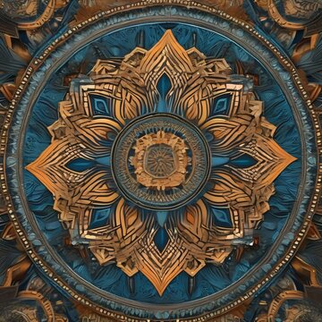 A mandala-inspired pattern featuring intricate geometric shapes and patterns radiating from a central point1