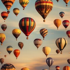 Fototapeta premium A whimsical pattern of hot air balloons drifting across the sky in a backdrop of sunrise or sunset1