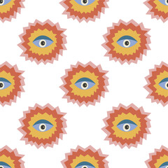 Seamless pattern with suns and eyes.