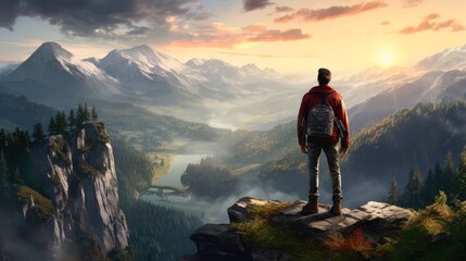 Fototapeta premium Human watching spectacular view of mists, Aerial view White clouds in sky. Aerial top view cloud scape