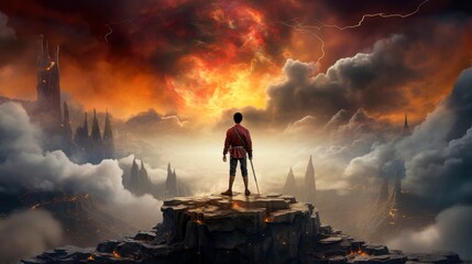 Obraz premium Human watching spectacular view of mists, Aerial view White clouds in sky. Aerial top view cloud scape