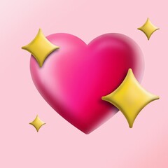 Iphone Emoji heart with stars illustration. Pink emoji are vector like social icon. Button to express social smiles. 3d rendering.