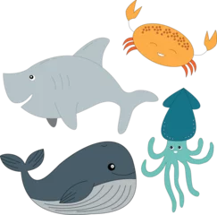 Foto op Canvas colorful sea creatures clipart set in cartoon style. includes 4 underwater animals for kids and children © AhmedSherif