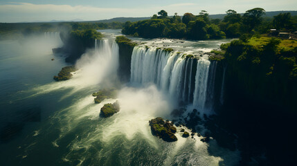 beautiful waterfall landscapes. Aerial  view of top waterfall.