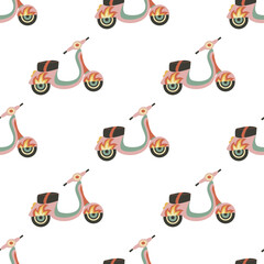 Seamless pattern motor scooter vintage