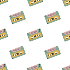 Seamless pattern Cassette tape Retro mixtape. Vintage music cassette. - 641548042