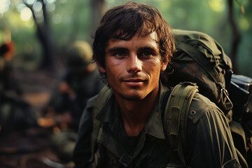 Obraz premium Australian serviceman soldier in the jungles of Vietnam in the 1960's.