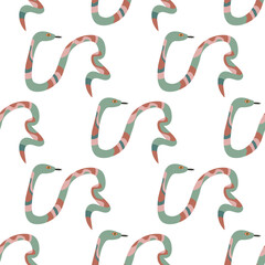 Seamless pattern Cartoon snakes wildlife reptiles exotic poisoned