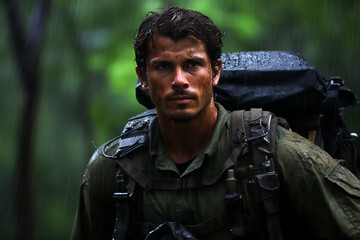 Obraz premium Australian serviceman soldier in the jungles of Vietnam in the 1960's.