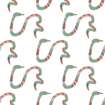 Seamless pattern Cartoon snakes wildlife reptiles exotic poisoned