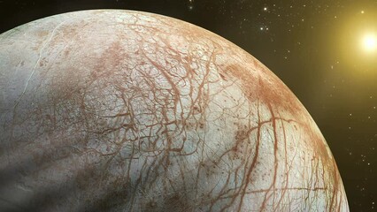 Europa, Moon of Jupiter. Elements of this Video furnished by NASA. 4K Resolution.