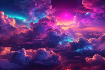 Fototapeta na wymiar Neon Cotton Clouds Background, Glowing Cotton Candy Cloud Background, Clouds Background, AI Generative
