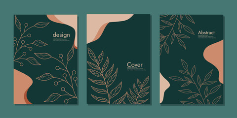 Set of creative cover templates with abstract and floral elements. For poster, greeting and business card, invitation, notebook, books, brochure, email header, advertising, events and page cover.