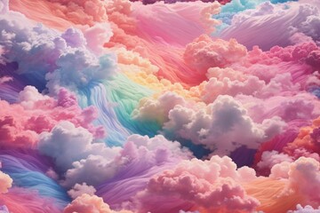 Rainbow Cotton Candy Clouds, Cotton Candy Cloud Background, Dreamy Clouds Background, Cotton Clouds Background, AI Generative