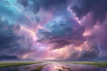 Pastel Thunderstorm Sky, Fantasy Thunderstorm Sky Wallpaper, Dreamy Pastel Thunderstorm, AI...