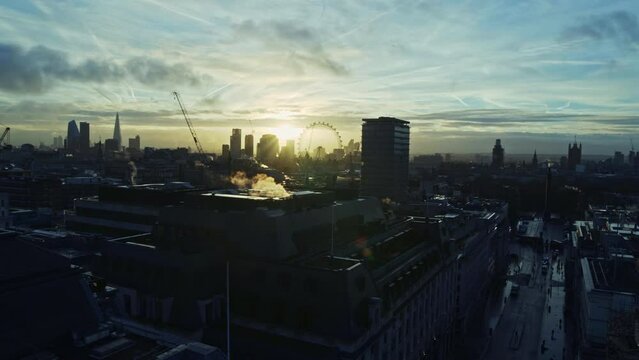 Drone Over City Of London At Sunset Part 2