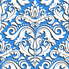 Seamless oriental ornament. Fine traditional light blue and white oriental pattern with 3D elements, shadows and highlights