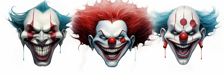 Scary creepy clown heads for Halloween