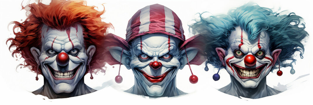 Scary creepy clown heads for Halloween