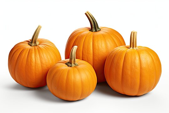 An arrangement of three pumpkins isolated on white with shadows clipping path included
