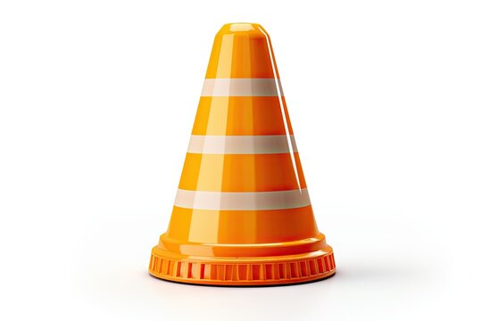 Bright Orange Construction Of Traffic Cone With Reflective Stripes. Isolated On White Background