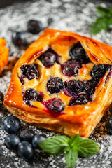 Delicious home-made blueberry Danish with baked pastry cream